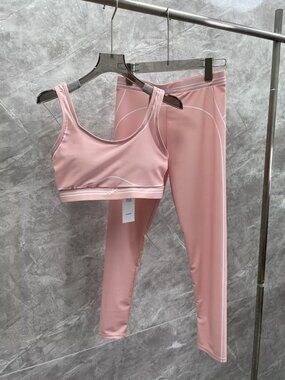 ALO Yoga Pink Seamless Sports Bra and Leggings Set